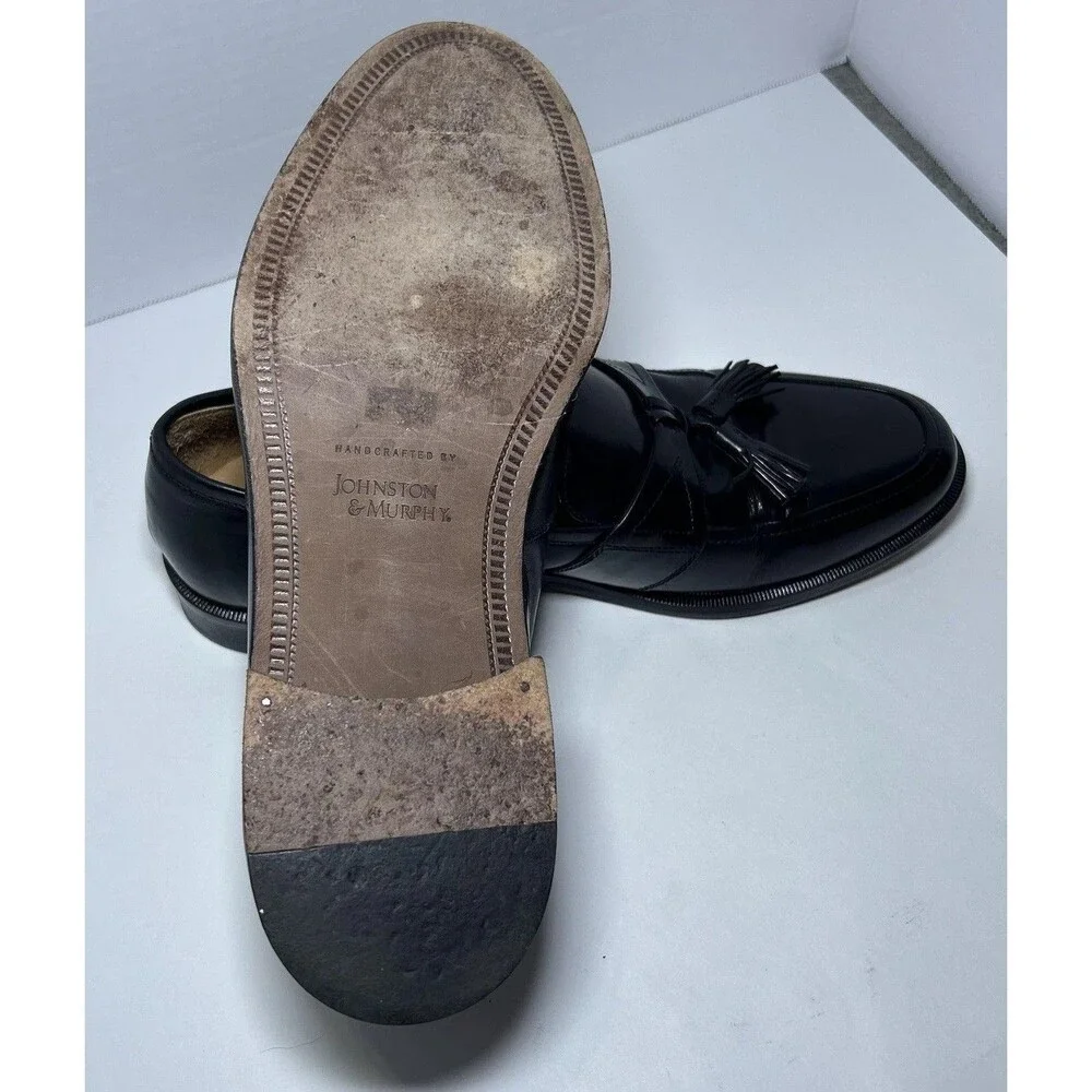 Johnston & Murphy Shoes Men's Size 8.5 Black Leather Tassel Loafers Italy Work